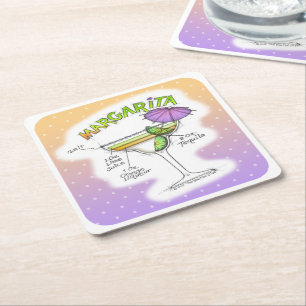 POSAVASOS CUADRADO DE PAPEL RECETA DE MARGARITA COCTEL ARTE