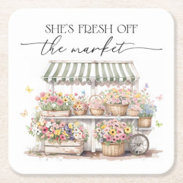 Posavasos Cuadrado De Papel Recién Salido del Mercado Despedida de Soltera Acu