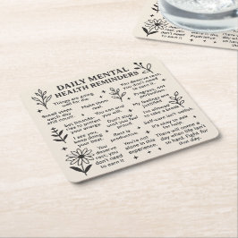 Posavasos Cuadrado De Papel Recordatorios diarios de salud mental
