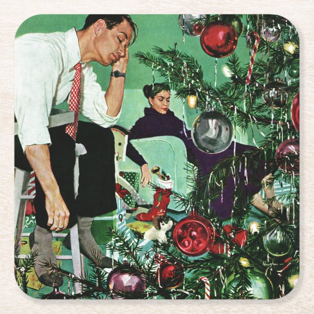 Posavasos Cuadrado De Papel Recortar el árbol (Anverso)