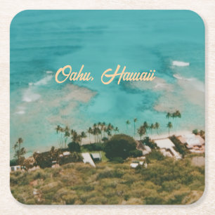 Posavasos Cuadrado De Papel Recuerdo de viaje a la isla de Oahu Hawaii