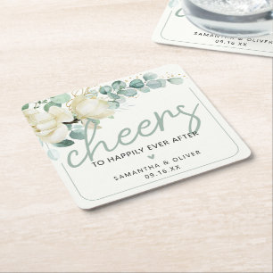 Posavasos Cuadrado De Papel Recuerdos de boda para Felices para Siempre