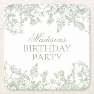 Posavasos Cuadrado De Papel Recuerdos de cumpleaños florales vintage de Sage C