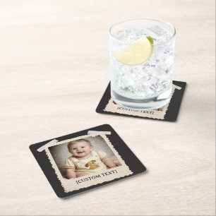 Posavasos Cuadrado De Papel Recuerdos de fiesta de fotos retro personalizadas 