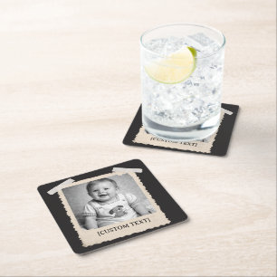 Posavasos Cuadrado De Papel Recuerdos de fiesta de fotos retro personalizadas