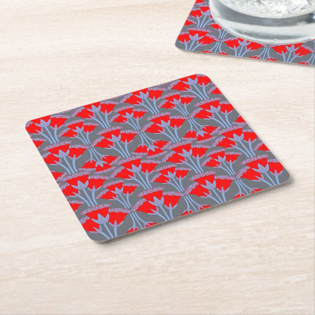 Posavasos Cuadrado De Papel Red Bellflower Square Paper Coaster  (En perspectiva)