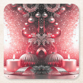 Posavasos Cuadrado De Papel Red Candles Christmas Holiday Paper Coaster