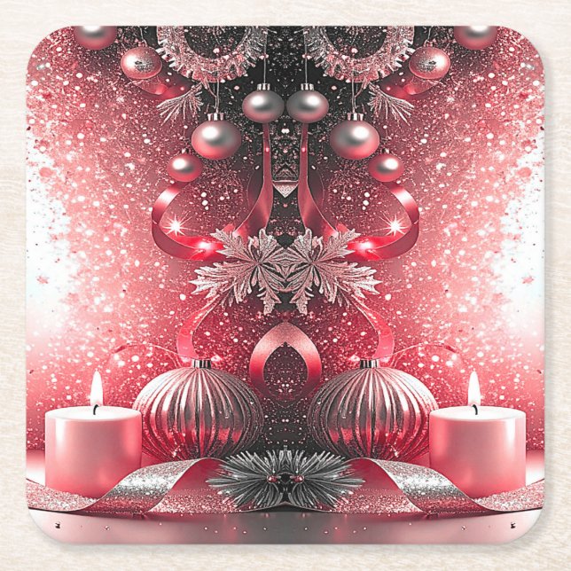 Posavasos Cuadrado De Papel Red Candles Christmas Holiday Paper Coaster (Anverso)