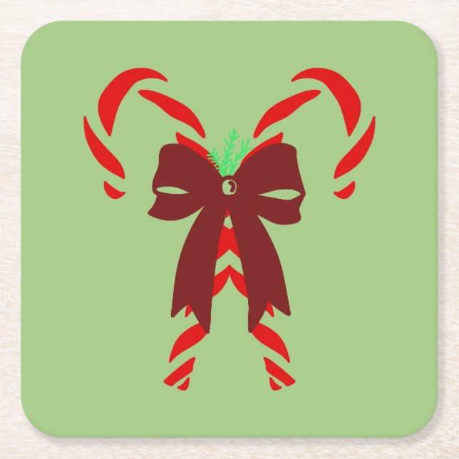 Posavasos Cuadrado De Papel Red Candy Canes with Pine Needles & Bow (Anverso)