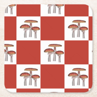 Posavasos Cuadrado De Papel Red check with mushroom