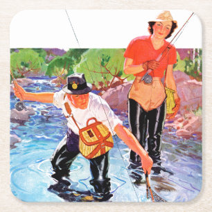 Posavasos Cuadrado De Papel Red de un pescado de R.J. Cavaliere