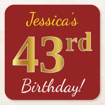 Red, Faux Gold 43rd Birthday + Custom Name