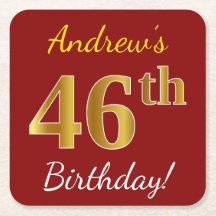 Red, Faux Gold 46th Birthday + Custom Name