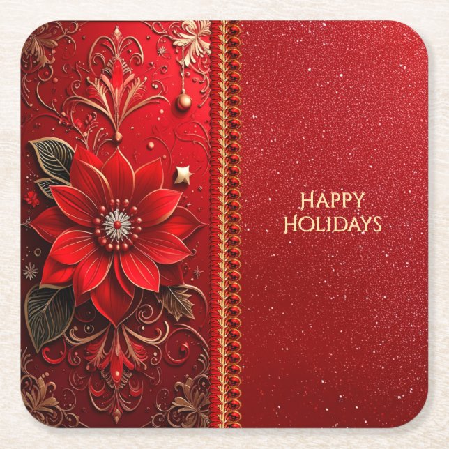 Posavasos Cuadrado De Papel Red Flower Holiday Paper Coaster (Anverso)