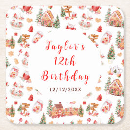 Posavasos Cuadrado De Papel Red Gingerbread House Birthday Party