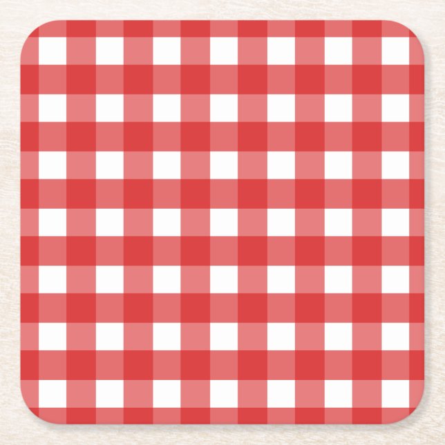 Posavasos Cuadrado De Papel Red gingham (Anverso)