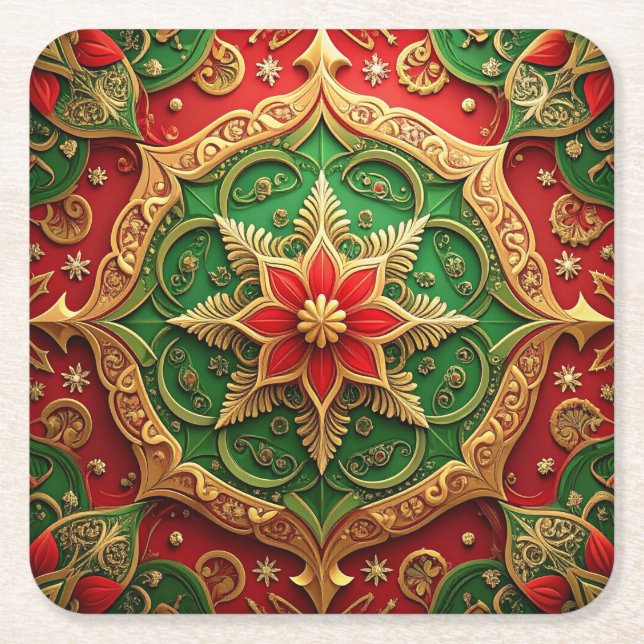 Posavasos Cuadrado De Papel Red Green Decorative Holiday Paper Coaster (Anverso)