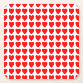 Posavasos Cuadrado De Papel Red Hearts Seamless Pattern