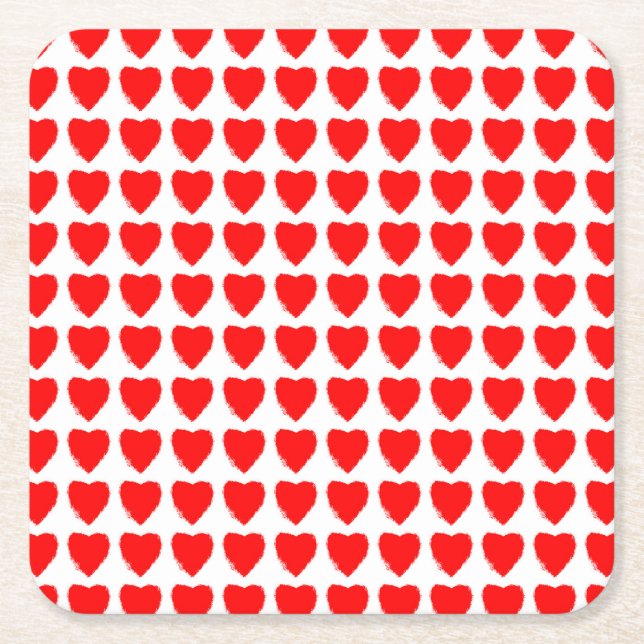 Posavasos Cuadrado De Papel Red Hearts Seamless Pattern (Anverso)