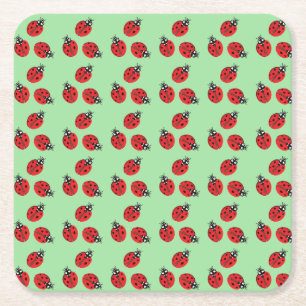 Posavasos Cuadrado De Papel Red Lady Bug Ilustracion Luz Verde
