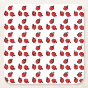 Posavasos Cuadrado De Papel Red Lady Bug Ilustracion White