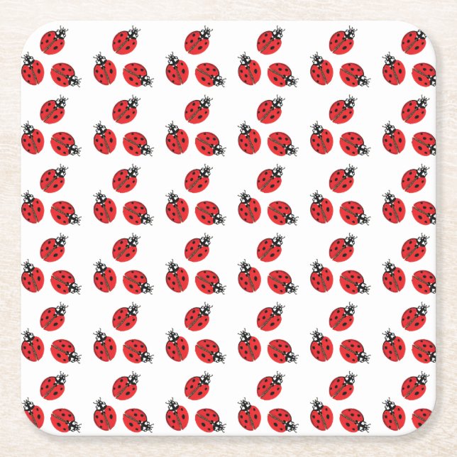 Posavasos Cuadrado De Papel Red Lady Bug Ilustracion White (Anverso)