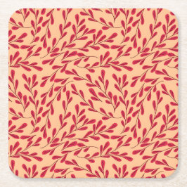Posavasos Cuadrado De Papel  Red Leafy Branches Seamless Pattern