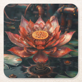 Posavasos Cuadrado De Papel Red Lotus Flower Digital Art