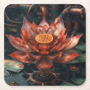 Posavasos Cuadrado De Papel Red Lotus Flower Digital Art