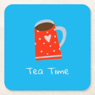 Posavasos Cuadrado De Papel Red Mug Tea Time Coaster