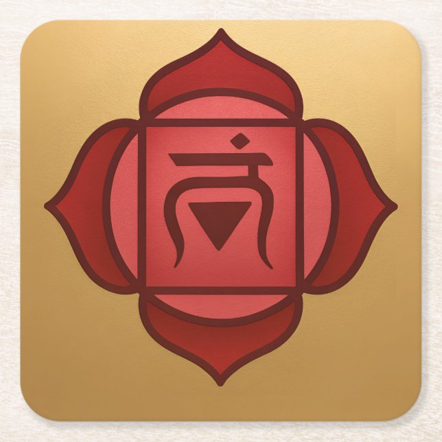 Posavasos Cuadrado De Papel Red Muladhara Root Chakra Gold Coaster Set (Anverso)