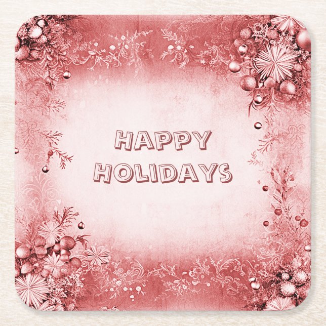 Posavasos Cuadrado De Papel Red Pink Holiday Paper Coaster (Anverso)