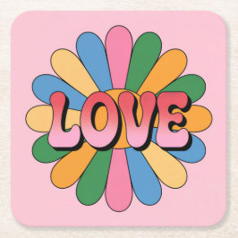Posavasos Cuadrado De Papel Red Pink LOVE Pink Coaster Set