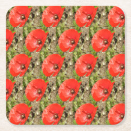 Posavasos Cuadrado De Papel Red Poppy Coasters