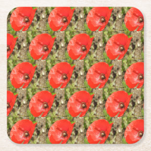 Posavasos Cuadrado De Papel Red Poppy Coasters