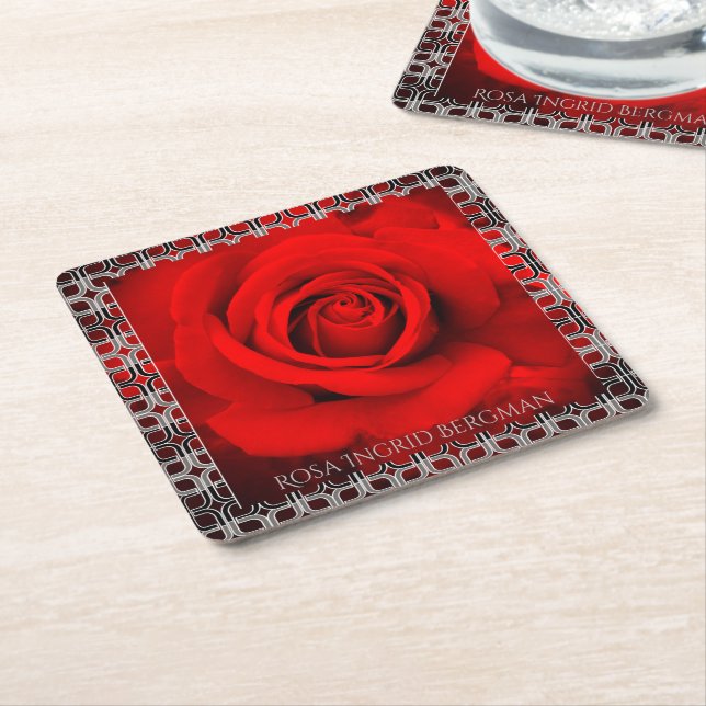Posavasos Cuadrado De Papel Red Rose  [Paper Coaster] (En perspectiva)