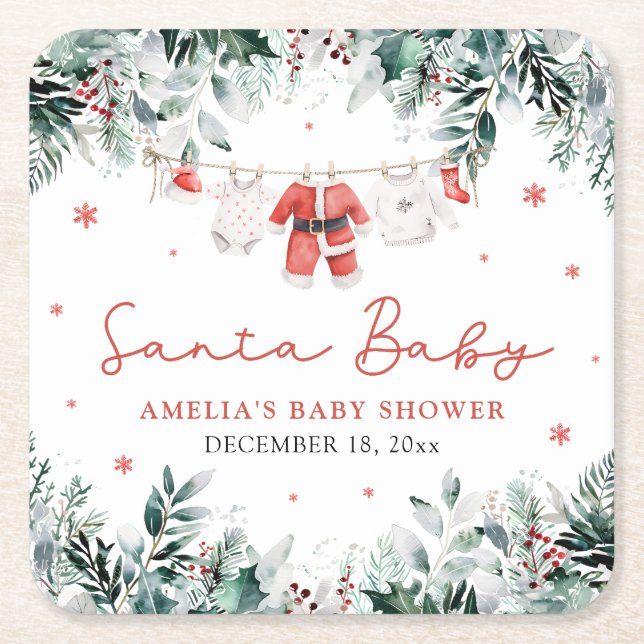 Posavasos Cuadrado De Papel Red Santa Baby Navidades Baby Clothes Baby Shower (Anverso)