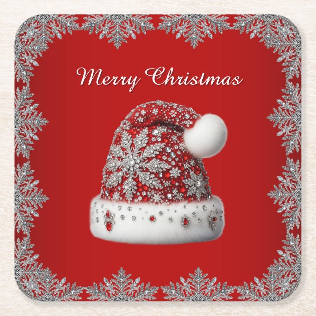 Posavasos Cuadrado De Papel Red Santa Hat Holiday Paper Coaster (Anverso)