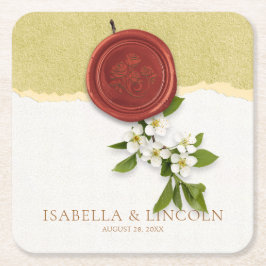 Posavasos Cuadrado De Papel Red Seal Wedding Paper Coaster