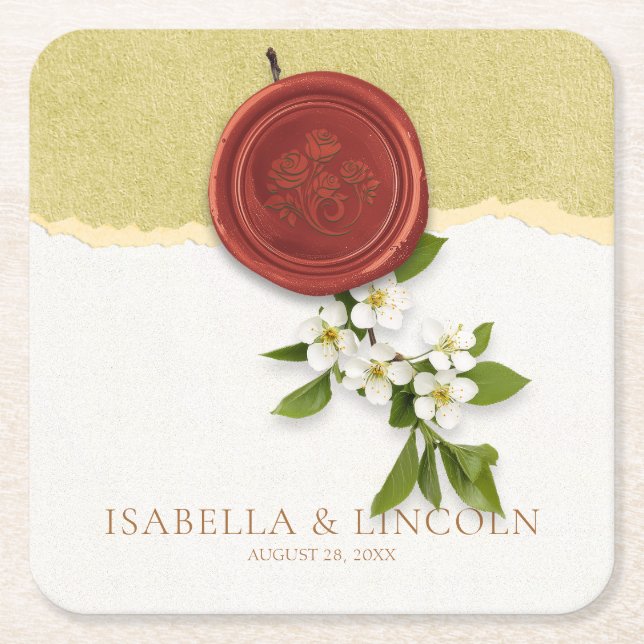 Posavasos Cuadrado De Papel Red Seal Wedding Paper Coaster (Anverso)