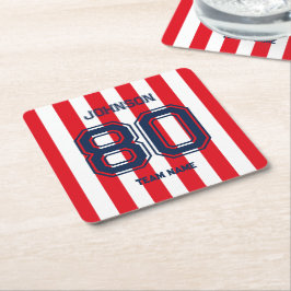 Posavasos Cuadrado De Papel Red Sports Team Custom Name Number Team Gameday