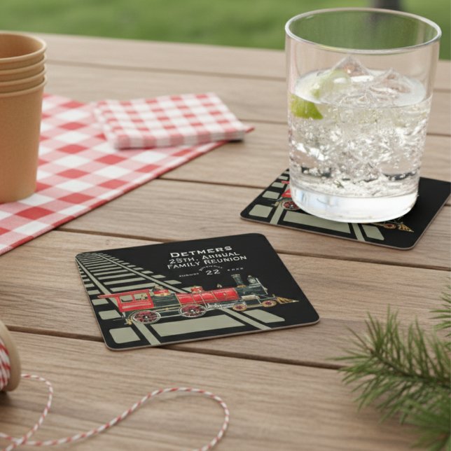 Posavasos Cuadrado De Papel Red Train Family Reunion (Subido por el creador)