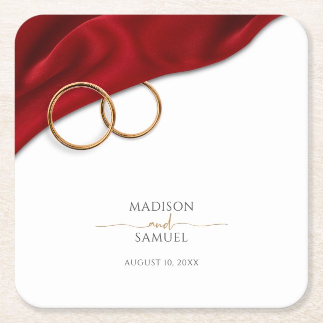 Posavasos Cuadrado De Papel Red Velvet Wedding Coaster (Anverso)