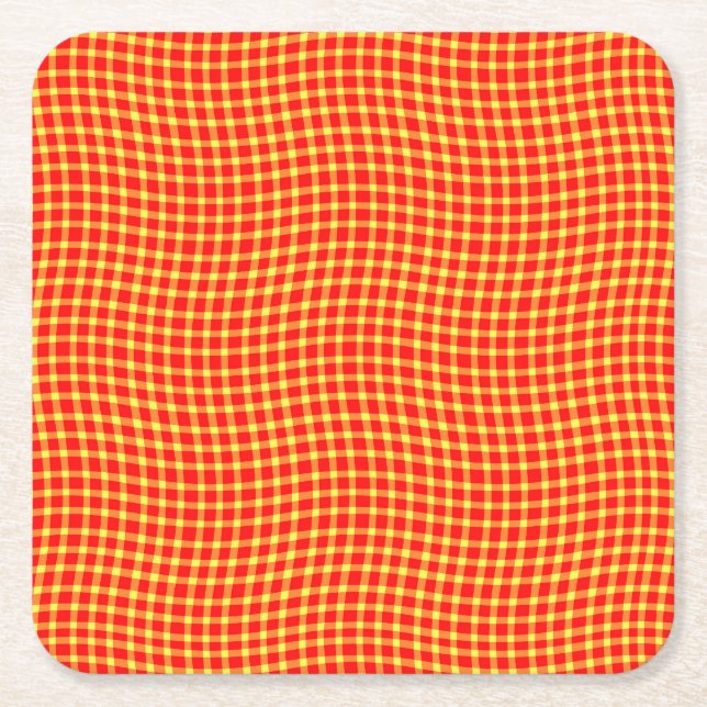 Posavasos Cuadrado De Papel Red Yellow Plaid Checker Seamless Pattern (Anverso)