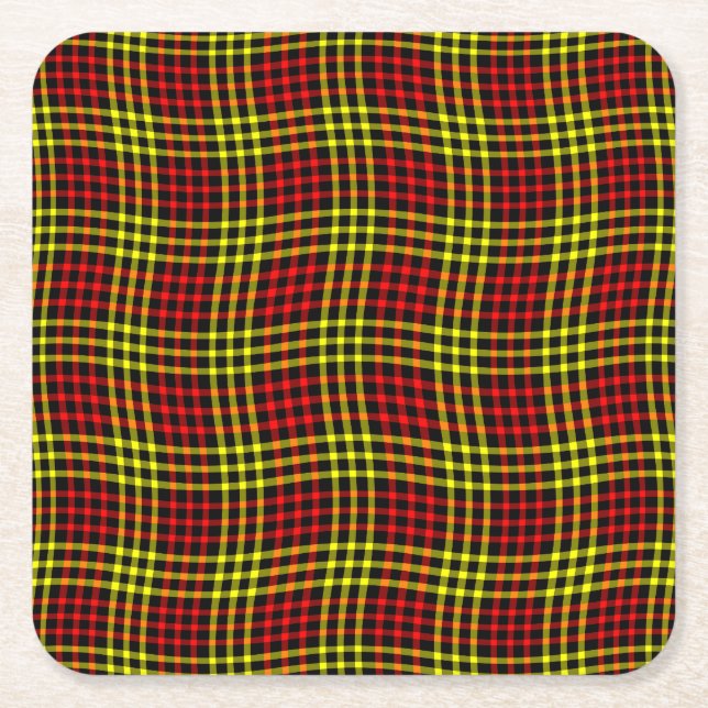 Posavasos Cuadrado De Papel Red Yellow Plaid Checker Seamless Pattern (Anverso)