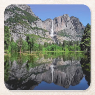 Posavasos Cuadrado De Papel Reflexión de las cataratas de Yosemite