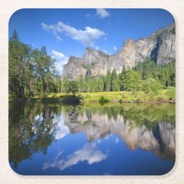 Posavasos Cuadrado De Papel Reflexión de Yosemite (Anverso)