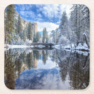 Posavasos Cuadrado De Papel Reflexión del invierno en Yosemite