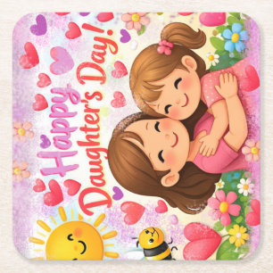 POSAVASOS CUADRADO DE PAPEL REGALO COLORIDO DE AMOR MODERNO PARA HIJA