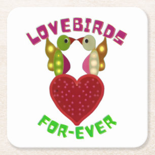Posavasos Cuadrado De Papel Regalo de corazón de pájaros del amor